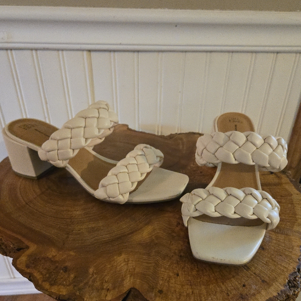 Time and Tru Cream Braided Heels